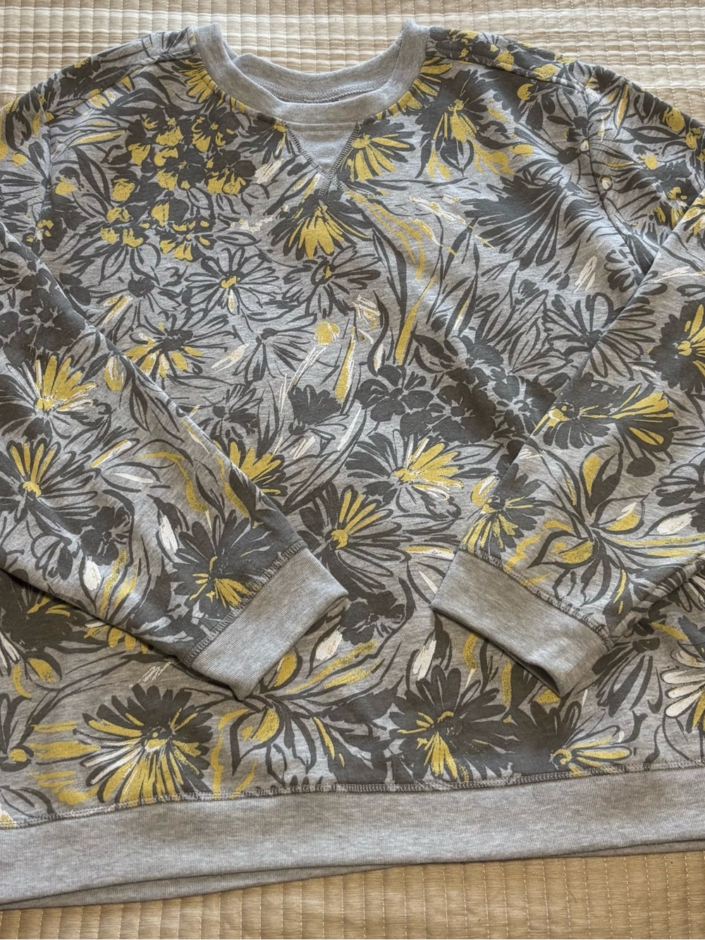 Gray & Yellow Floral Crewneck Sweatshirt Karen Scott Sport XL